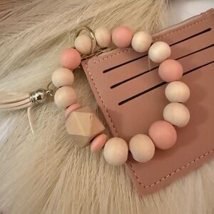 Pink and Cream Beaded Keychain Bracelet